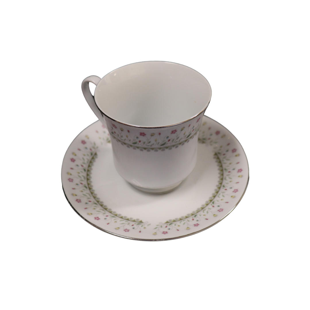 Tea Cup & Saucer – Floral Border - Crossroads for Women
